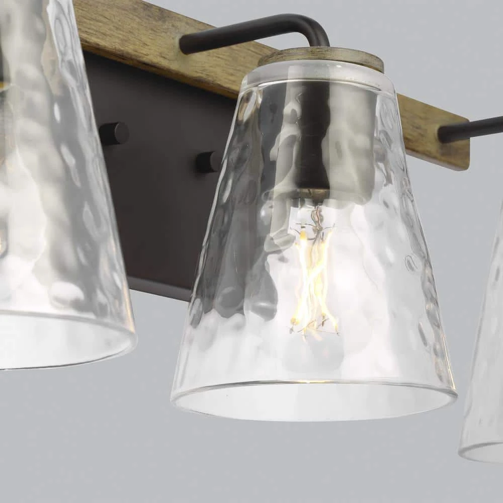 Home Decorators Collection Westbrook 3-Light Weathered Oak Rustic Farmhouse Bathroom Vanity Light with Matte Black Accents 5 Home Decorators Collection Westbrook 3-Light Weathered Oak Rustic Farmhouse Bathroom Vanity Light with Matte Black Accents - Image 3