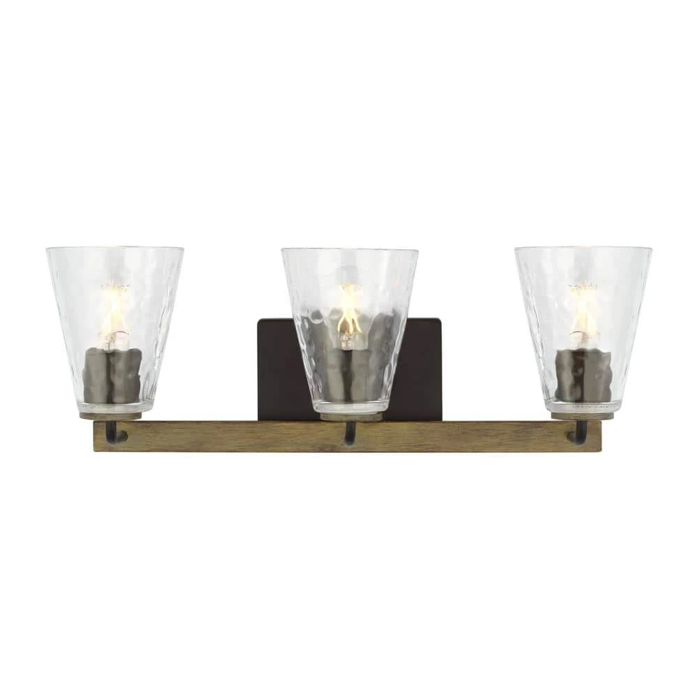 Home Decorators Collection Westbrook 3-Light Weathered Oak Rustic Farmhouse Bathroom Vanity Light with Matte Black Accents 6 Home Decorators Collection Westbrook 3-Light Weathered Oak Rustic Farmhouse Bathroom Vanity Light with Matte Black Accents - Image 4