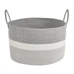 Home Decorators Collection Round Cotton Rope Gray Striped Storage Basket -Flora Home Decorators Soldes white and gray home decorators collection storage baskets jy7162hdb 4f 1000