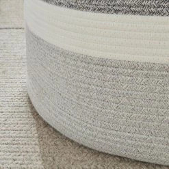 Home Decorators Collection Round Cotton Rope Gray Striped Storage Basket -Flora Home Decorators Soldes white and gray home decorators collection storage baskets jy7162hdb a0 1000