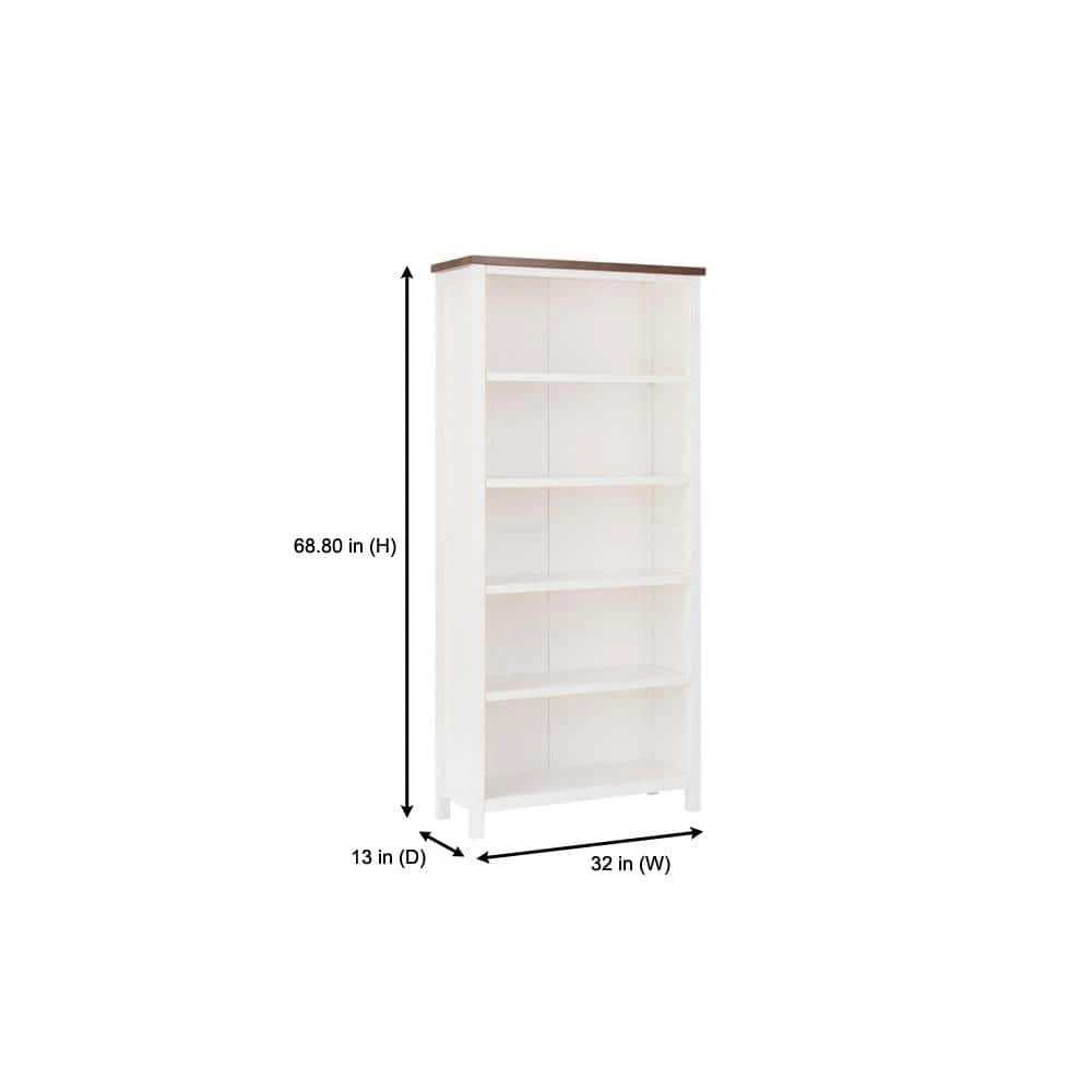 Home Decorators Collection 68.8 in. White/Haze Wood 5-shelf Standard Bookcase with Adjustable Shelves 4 Home Decorators Collection 68.8 in. White/Haze Wood 5-shelf Standard Bookcase with Adjustable Shelves - Image 2
