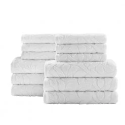 Home Decorators Collection Turkish Cotton White Textured 12-Piece Bath Towel Set