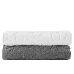 Home Decorators Collection Turkish Cotton White Textured Bath Towel (Set of 2) -Flora Home Decorators Soldes white home decorators collection bath towels textrd2pcswht 1d 1000