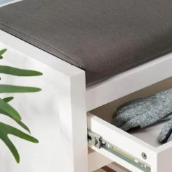 Home Decorators Collection White Wood Entryway Bench with Cushion and Concealed Storage (41.5 in. W x 19 in. H) -Flora Home Decorators Soldes white home decorators collection dining benches sk19326br1 w 1d 1000