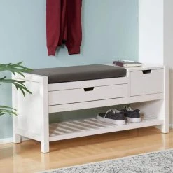 Home Decorators Collection White Wood Entryway Bench with Cushion and Concealed Storage (41.5 in. W x 19 in. H) -Flora Home Decorators Soldes white home decorators collection dining benches sk19326br1 w 40 1000