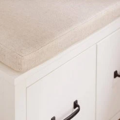 Home Decorators Collection Whitford White Wood Entryway Bench with Cushion and Concealed Storage (38 in. W x 19 in. H) -Flora Home Decorators Soldes white home decorators collection dining benches sk19330ar1 w 1d 1000