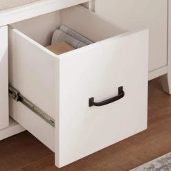 Home Decorators Collection Whitford White Wood Entryway Bench with Cushion and Concealed Storage (38 in. W x 19 in. H) -Flora Home Decorators Soldes white home decorators collection dining benches sk19330ar1 w 66 1000