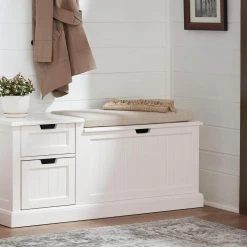 Home Decorators Collection White Wood Entryway Bench with Flip Top and Concealed Storage (46 in. W x 20 in. H) -Flora Home Decorators Soldes white home decorators collection dining benches sk19331br1 w 40 1000