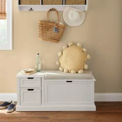 Home Decorators Collection White Wood Entryway Bench with Flip Top and Concealed Storage (46 in. W x 20 in. H) -Flora Home Decorators Soldes white home decorators collection dining benches sk19331br1 w a0 1000