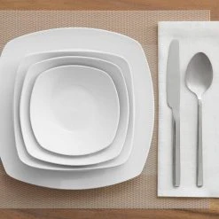 Home Decorators Collection 40-Piece Ceramic Soft Square Dinnerware Set in White (Service for 8) -Flora Home Decorators Soldes white home decorators collection dinnerware sets 116724 40r 40 1000