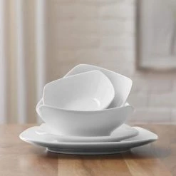 Home Decorators Collection 40-Piece Ceramic Soft Square Dinnerware Set in White (Service for 8) -Flora Home Decorators Soldes white home decorators collection dinnerware sets 116724 40r a0 1000