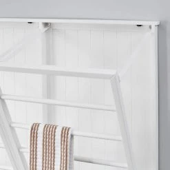 Home Decorators Collection 42 in. H x 44 in. W x 2 in. D White Wood Collapsible Laundry Wall Rack -Flora Home Decorators Soldes white home decorators collection drying racks 20mje2170 a0 1000