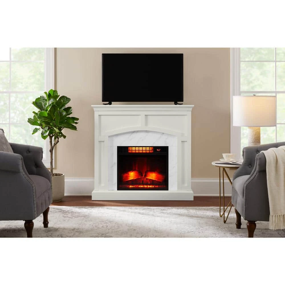 Home Decorators Collection Fallston 45 in. Infrared Wall Mantel Electric Fireplace in White with Cool Glow Insert and Reversible Surround 3 Home Decorators Collection Fallston 45 in. Infrared Wall Mantel Electric Fireplace in White with Cool Glow Insert and Reversible Surround
