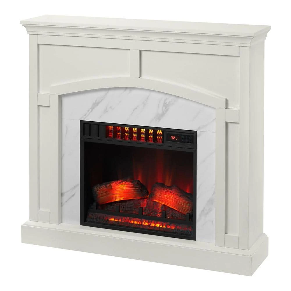 Home Decorators Collection Fallston 45 in. Infrared Wall Mantel Electric Fireplace in White with Cool Glow Insert and Reversible Surround 4 Home Decorators Collection Fallston 45 in. Infrared Wall Mantel Electric Fireplace in White with Cool Glow Insert and Reversible Surround - Image 2