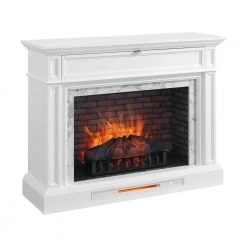 Home Decorators Collection Keighley 52 in. Freestanding Faux Marble Surround Electric Fireplace TV Stand in White -Flora Home Decorators Soldes white home decorators collection freestanding electric fireplaces 1557fm 33 201 4f 1000
