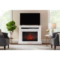 Home Decorators Collection Keighley 52 in. Freestanding Faux Marble Surround Electric Fireplace TV Stand in White