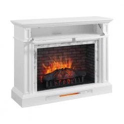 Home Decorators Collection Keighley 52 in. Freestanding Faux Marble Surround Electric Fireplace TV Stand in White -Flora Home Decorators Soldes white home decorators collection freestanding electric fireplaces 1557fm 33 201 c3 1000