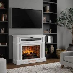 Home Decorators Collection Pinery 47.125 in. Freestanding Electric Fireplace TV Stand in White