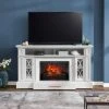 Home Decorators Collection Parkbridge 68 in. Freestanding Electric Fireplace TV Stand in White with KD Insert -Flora Home Decorators Soldes white home decorators collection freestanding electric fireplaces 2357fmm 26 201 64 1000