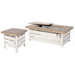 Home Decorators Collection Sunbury 48 in. Steel LP Gas White Low Profile Wood-Look Tile Top Fire Pit with Tank Holder (Fire Pit) (Box 1)