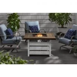 Home Decorators Collection Summerfield 39.5 in. x 25 in. Square Steel White Wood-Look Tile Top LP Gas Fire Pit