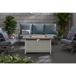 Home Decorators Collection Anaheim 49 in. x 25.5 in. Square Aluminum and Stainless Steel White Gas Fire Pit with Concrete-Look Tile Top -Flora Home Decorators Soldes white home decorators collection gas fire pits 2388fp 4 1f 1000