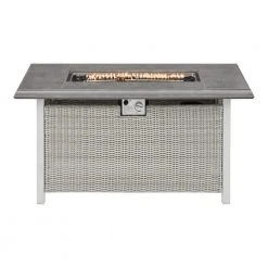 Home Decorators Collection Anaheim 49 in. x 25.5 in. Square Aluminum and Stainless Steel White Gas Fire Pit with Concrete-Look Tile Top