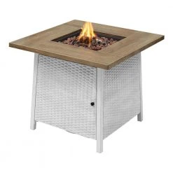 Home Decorators Collection Tucson 30 in. x 25.5 in. Square Steel White Wood-look Tile Top LP Gas Fire Pit -Flora Home Decorators Soldes white home decorators collection gas fire pits 2479fp 4 40 1000