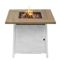 Home Decorators Collection Tucson 30 in. x 25.5 in. Square Steel White Wood-look Tile Top LP Gas Fire Pit