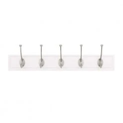 Home Decorators Collection 27 in. White Rack with 5 Satin Nickel Hooks