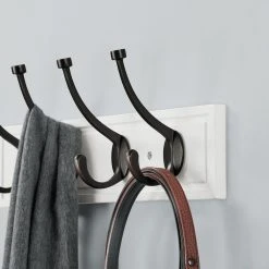 Home Decorators Collection 18 in. White Hook Rack with 4 Oil-Rubbed Bronze Pill Top Hooks -Flora Home Decorators Soldes white home decorators collection hooks 64101 1f 1000