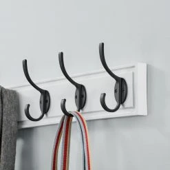 Home Decorators Collection Snap Install 27 in. White Hook Rack with 5 Matte Black Hooks -Flora Home Decorators Soldes white home decorators collection hooks 64151 1f 1000