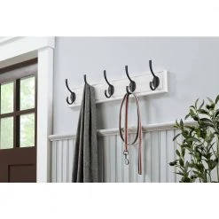 Home Decorators Collection Snap Install 27 in. White Hook Rack with 5 Matte Black Hooks -Flora Home Decorators Soldes white home decorators collection hooks 64151 31 1000
