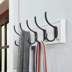 Home Decorators Collection Snap Install 27 in. White Hook Rack with 5 Matte Black Hooks -Flora Home Decorators Soldes white home decorators collection hooks 64151 4f 1000