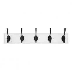 Home Decorators Collection Snap Install 27 in. White Hook Rack with 5 Matte Black Hooks