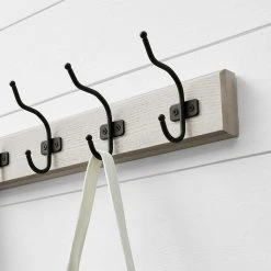 Home Decorators Collection Snap Install 27 in. Farmhouse White Hook Rack with 6 Matte Black Hooks -Flora Home Decorators Soldes white home decorators collection hooks 64181 1f 1000