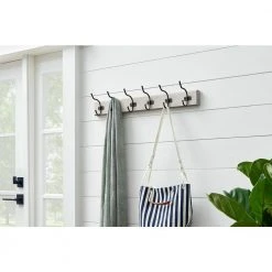 Home Decorators Collection Snap Install 27 in. Farmhouse White Hook Rack with 6 Matte Black Hooks -Flora Home Decorators Soldes white home decorators collection hooks 64181 31 1000