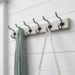 Home Decorators Collection Snap Install 27 in. Farmhouse White Hook Rack with 6 Matte Black Hooks -Flora Home Decorators Soldes white home decorators collection hooks 64181 4f 1000