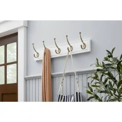 Home Decorators Collection Snap Install 27 in. White Hook Rack with 5 Champagne Bronze Pill Top Hooks -Flora Home Decorators Soldes white home decorators collection hooks 64191 31 1000