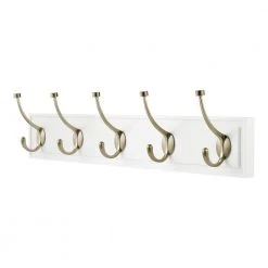 Home Decorators Collection Snap Install 27 in. White Hook Rack with 5 Champagne Bronze Pill Top Hooks -Flora Home Decorators Soldes white home decorators collection hooks 64191 c3 1000