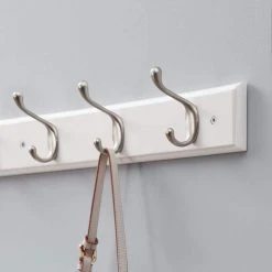 Home Decorators Collection 35 in. White Hook Rack with 6 and Satin Nickel Heavy Duty Hooks -Flora Home Decorators Soldes white home decorators collection hooks 64251 1f 1000