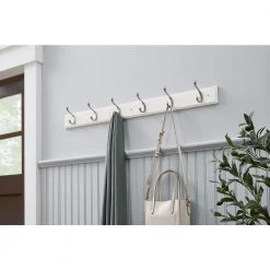 Home Decorators Collection 35 in. White Hook Rack with 6 and Satin Nickel Heavy Duty Hooks -Flora Home Decorators Soldes white home decorators collection hooks 64251 31 1000