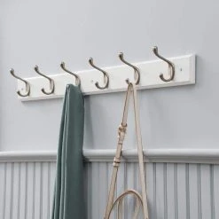 Home Decorators Collection 35 in. White Hook Rack with 6 and Satin Nickel Heavy Duty Hooks -Flora Home Decorators Soldes white home decorators collection hooks 64251 4f 1000