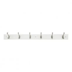 Home Decorators Collection 35 in. White Hook Rack with 6 and Satin Nickel Heavy Duty Hooks