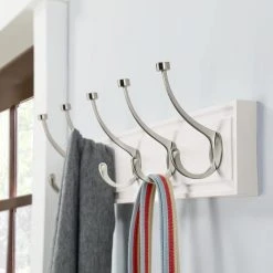 Home Decorators Collection Snap Install 27 in. White Hook Rack with 5 Satin Nickel Pilltop Hooks -Flora Home Decorators Soldes white home decorators collection hooks 64281 4f 1000