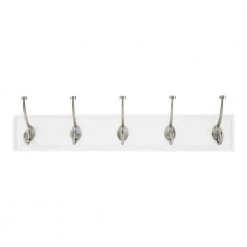 Home Decorators Collection Snap Install 27 in. White Hook Rack with 5 Satin Nickel Pilltop Hooks
