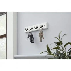 Home Decorators Collection 9 in. White Key Rack with 4 Matte Black Hooks -Flora Home Decorators Soldes white home decorators collection hooks 64321 31 1000