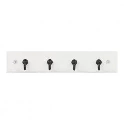 Home Decorators Collection 9 in. White Key Rack with 4 Matte Black Hooks