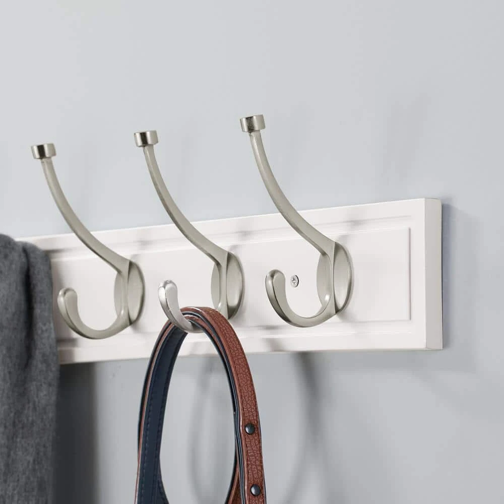 Home Decorators Collection 27 in. White Hook Rack with 5 Satin Nickel Pilltop Hooks (2-Pack) 6 Home Decorators Collection 27 in. White Hook Rack with 5 Satin Nickel Pilltop Hooks (2-Pack) - Image 4