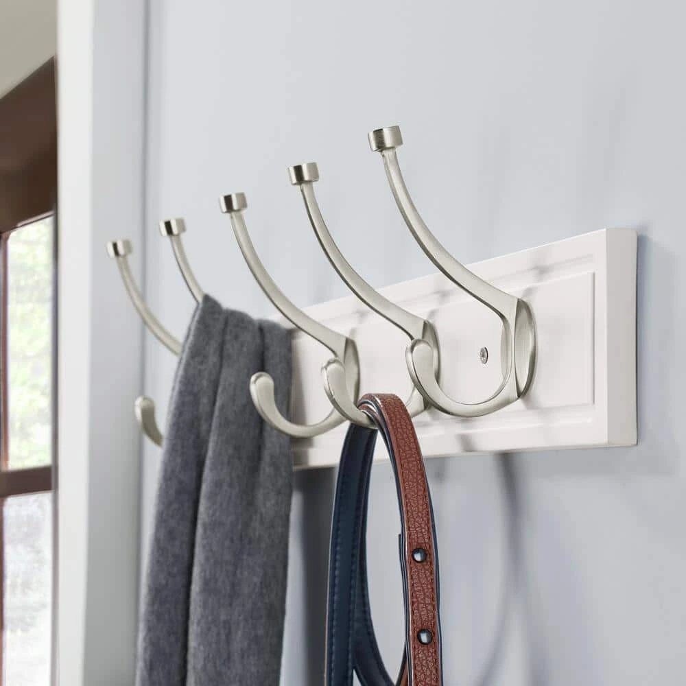 Home Decorators Collection 27 in. White Hook Rack with 5 Satin Nickel Pilltop Hooks (2-Pack) 5 Home Decorators Collection 27 in. White Hook Rack with 5 Satin Nickel Pilltop Hooks (2-Pack) - Image 3